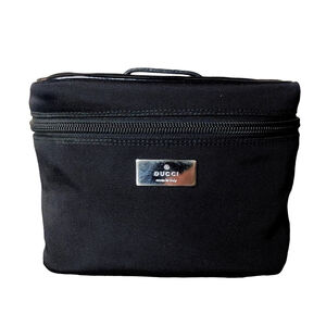 W GUCCI Black Nylon Makeup Case & Toiletry Bag w Black Leather Top Handle NWOT